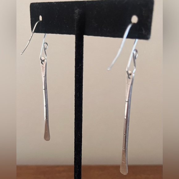 Sterling Silver Bar Drop Earrings with Etched Design, 2.5" long - Picture 2 of 2